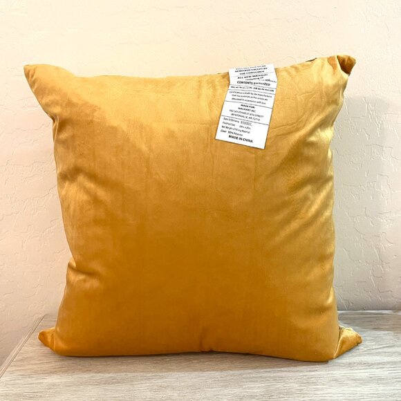 New Flower Accent Pillow Yellow Velvet Blooms Throw 20" x 20" Feather Insert NWT - Picture 4 of 7